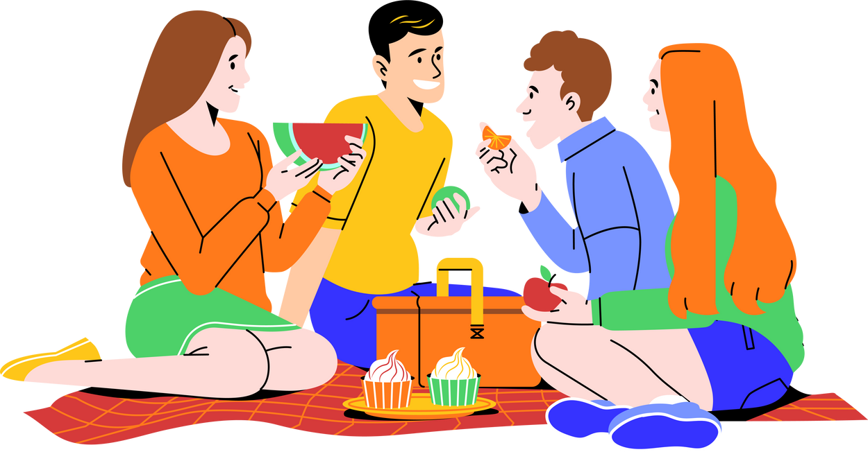 Trendy Vibrant Group of Friends Having a Picnic